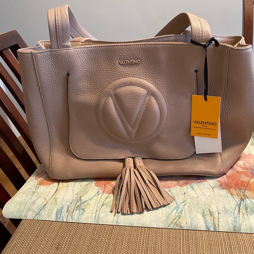 NWT Valentino Beige Leather Tote with Tassel